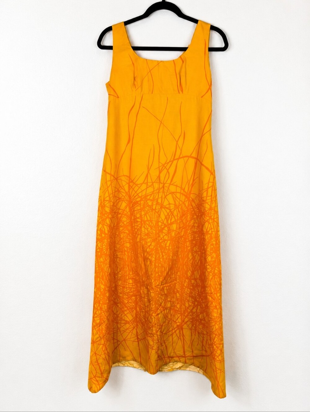 Vintage 70s Peter Naumann Linen Cotton Abstract Orange Maxi Dress Mod Hostess S